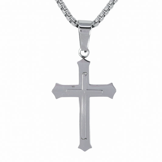 Mini Cross Necklace with 2.5mm Round Box Chain 24" - SCP-058