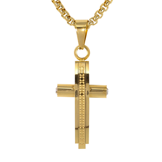 Mini Cross Necklace with 2.5mm Round Box Chain 24" - SCP-066