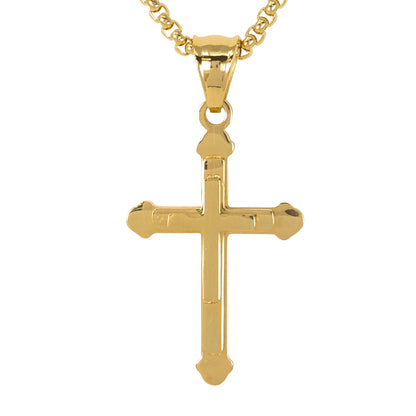 Mini Solid Cross Necklace with 2.5mm Round Box Chain 24" - SCP-067**