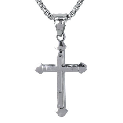 Mini Solid Cross Necklace with 2.5mm Round Box Chain 24" - SCP-067**