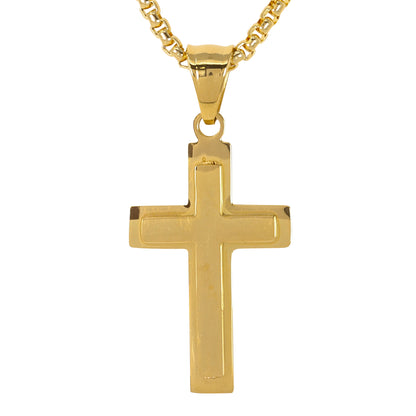Mini Solid Cross Necklace with 2.5mm Round Box Chain 24" - SCP-068**