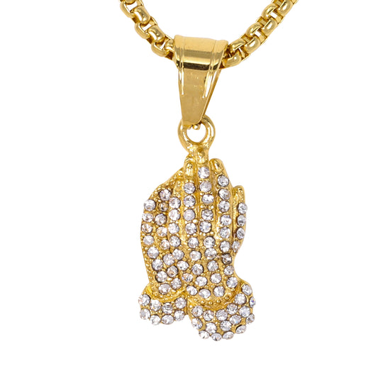Mini Praying Hand Necklace with 2.5mm Round Box Chain 24" - SCP-070