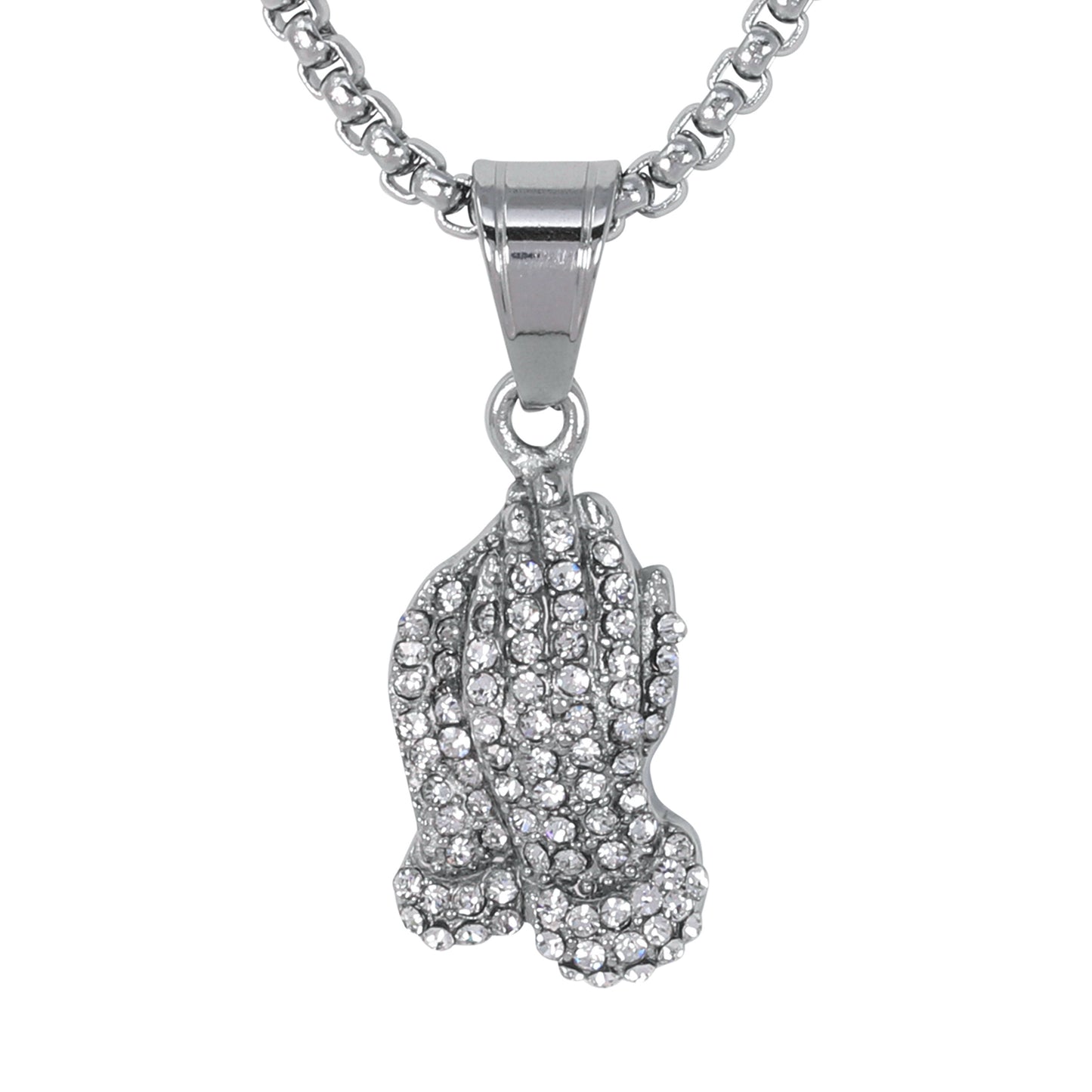 Mini Praying Hand Necklace with 2.5mm Round Box Chain 24" - SCP-070