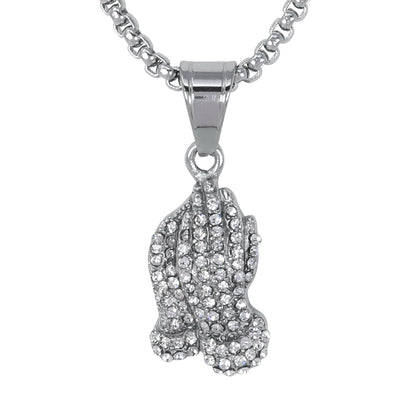 Mini Praying Hand Necklace with 2.5mm Round Box Chain 24" - SCP-070