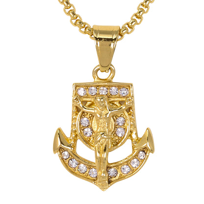 Mini Crucifix Necklace with 2.5mm Round Box Chain 24" - SCP-072**