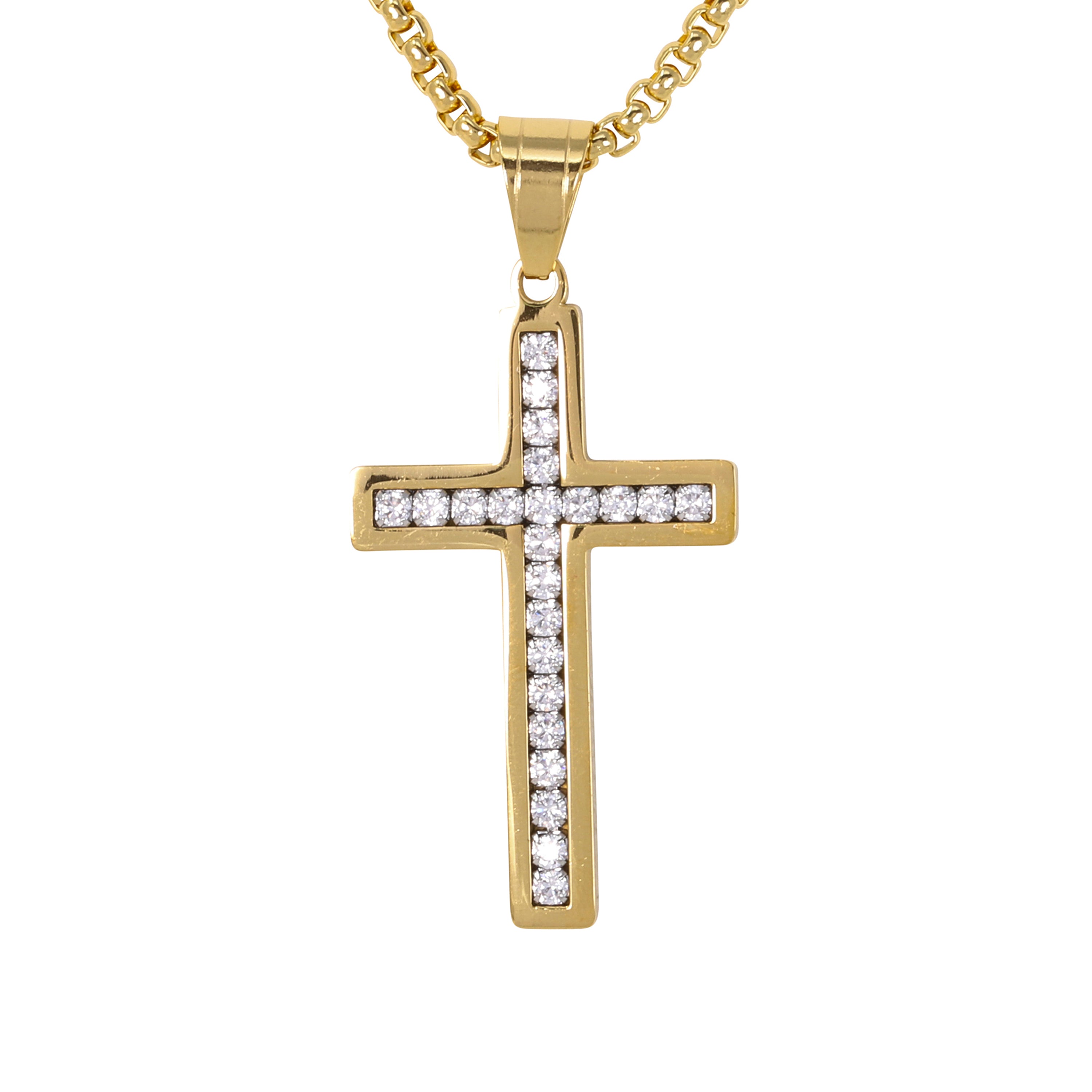 075 Chain Color Mini Cross Necklace with 2.5mm Round Box Chain 24