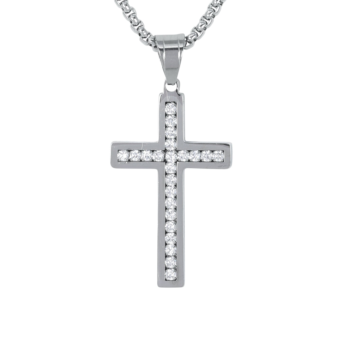 Mini Cross Necklace with 2.5mm Round Box Chain 24" - SCP-075