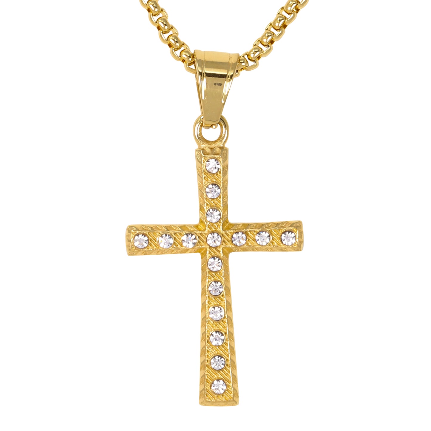Mini Iced Cross Necklace with 2.5mm Round Box Chain 24" - SCP-076**