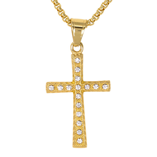 Mini Iced Cross Necklace with 2.5mm Round Box Chain 24" - SCP-076**