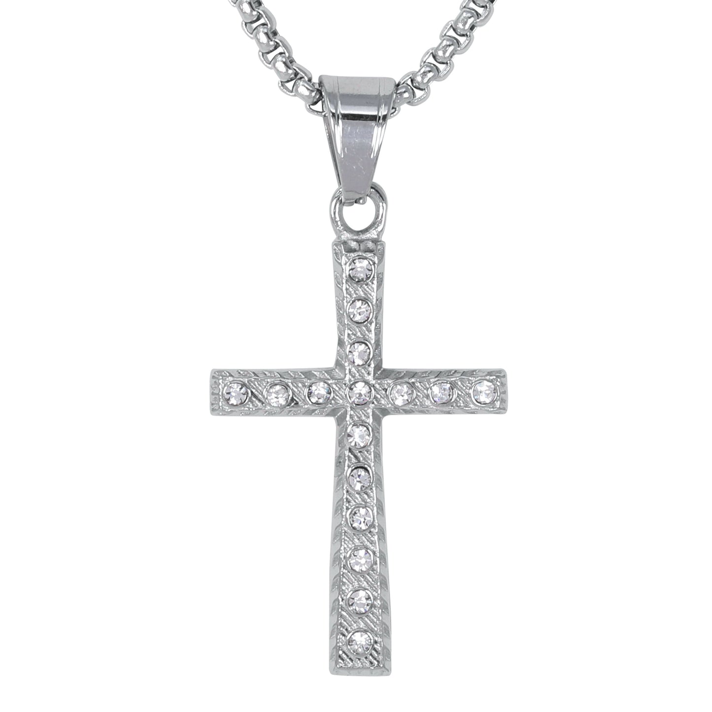 Mini Iced Cross Necklace with 2.5mm Round Box Chain 24" - SCP-076**