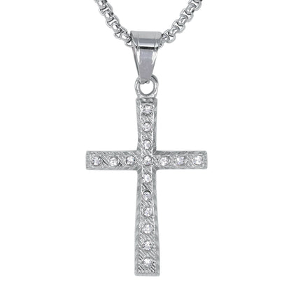 Mini Iced Cross Necklace with 2.5mm Round Box Chain 24" - SCP-076**