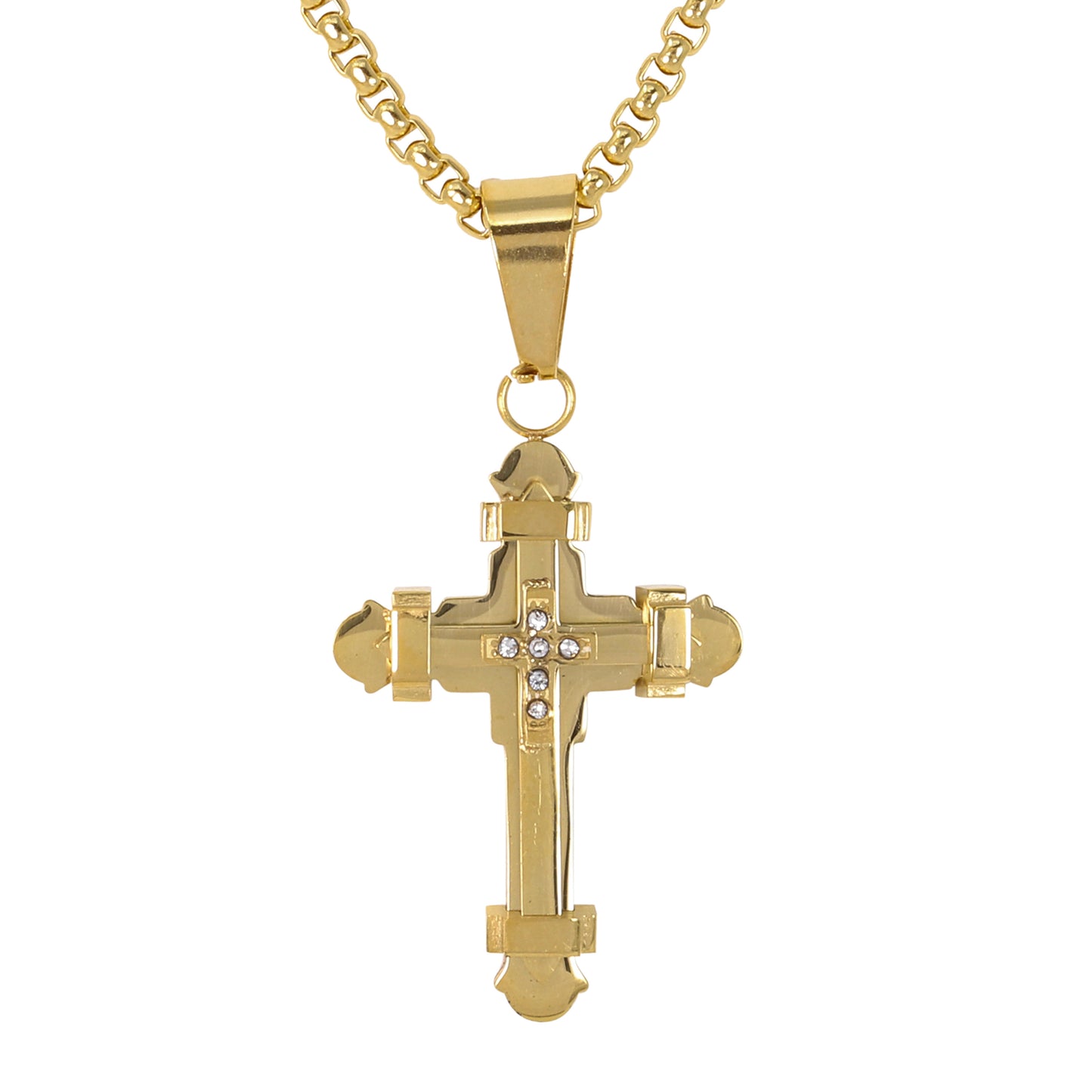Mini Solid Cross Necklace with 2.5mm Round Box Chain 24" - SCP-084