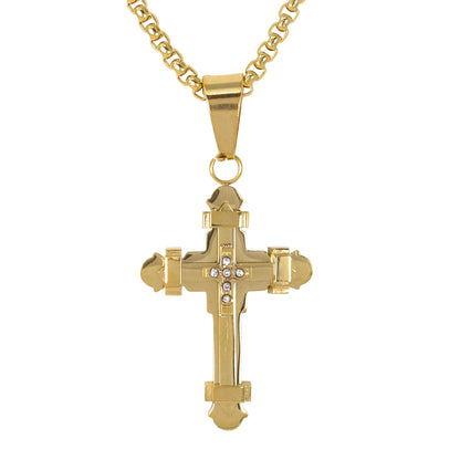 Mini Solid Cross Necklace with 2.5mm Round Box Chain 24" - SCP-084