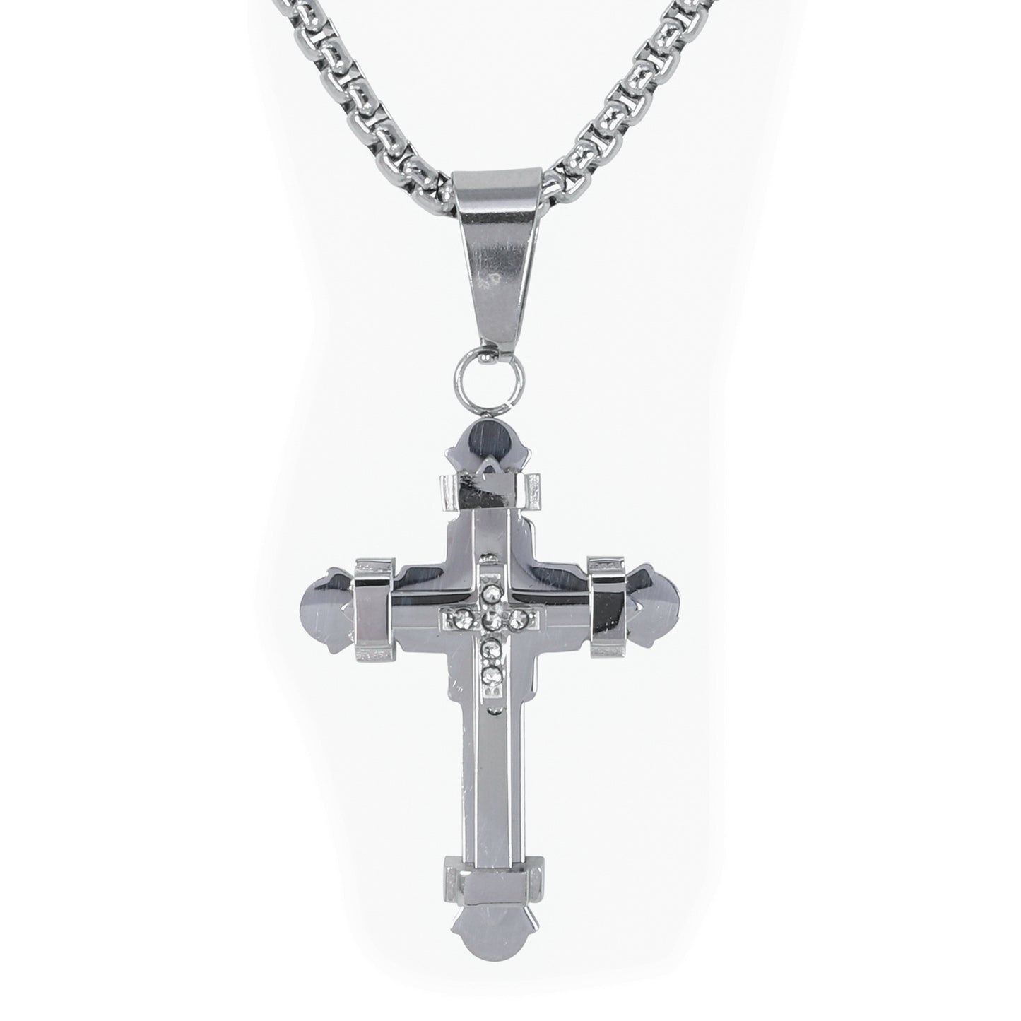 Mini Solid Cross Necklace with 2.5mm Round Box Chain 24" - SCP-084