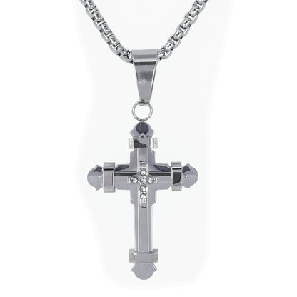 Mini Solid Cross Necklace with 2.5mm Round Box Chain 24" - SCP-084
