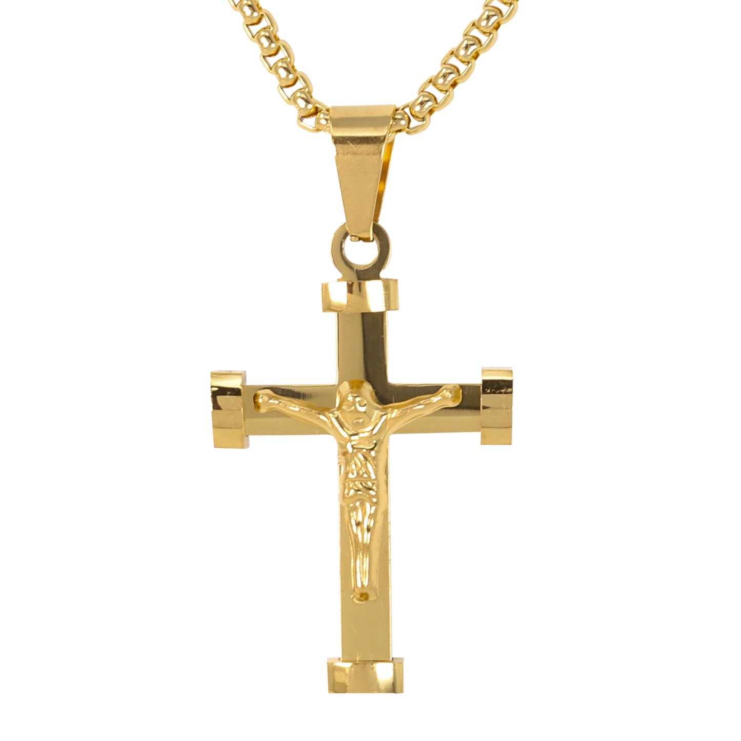 Mini Crucifix Necklace with 2.5mm Round Box Chain 24" - SCP-085