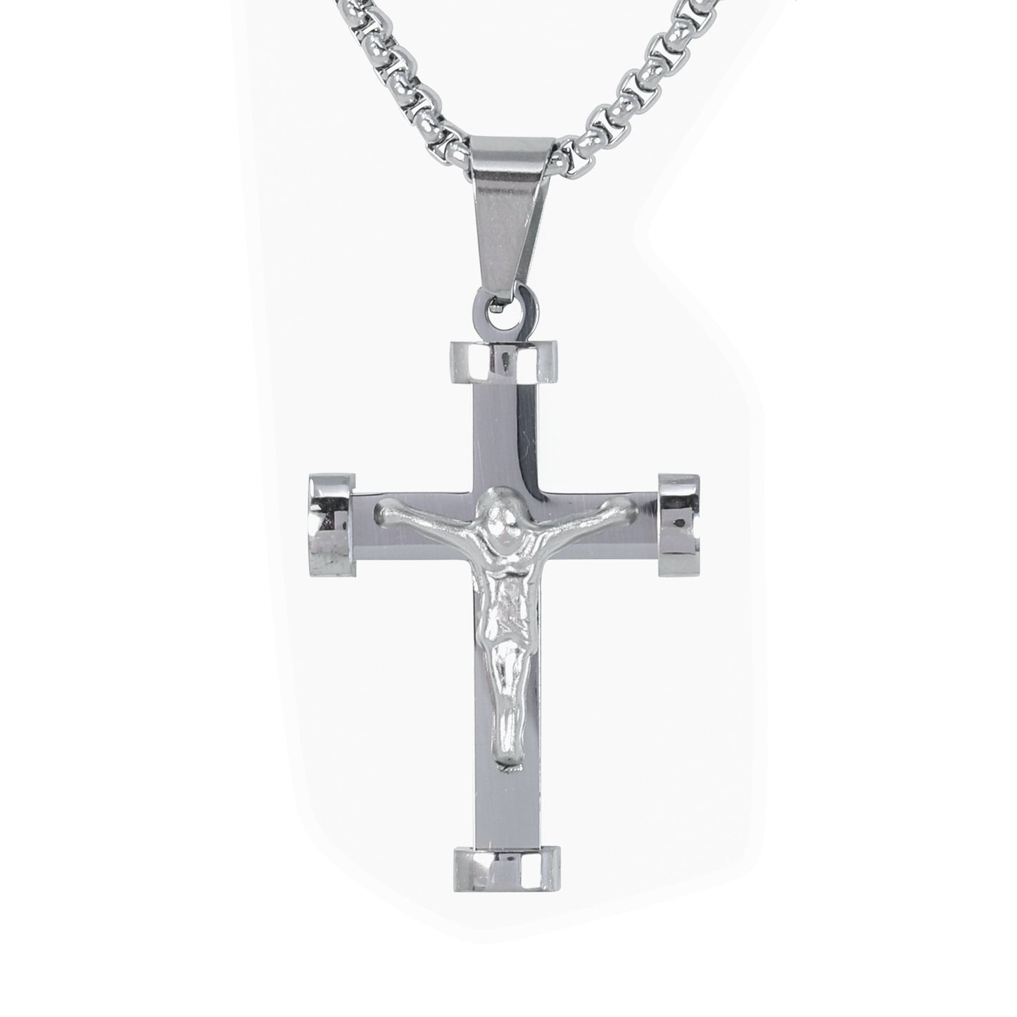Mini Crucifix Necklace with 2.5mm Round Box Chain 24" - SCP-085