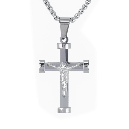 Mini Crucifix Necklace with 2.5mm Round Box Chain 24" - SCP-085