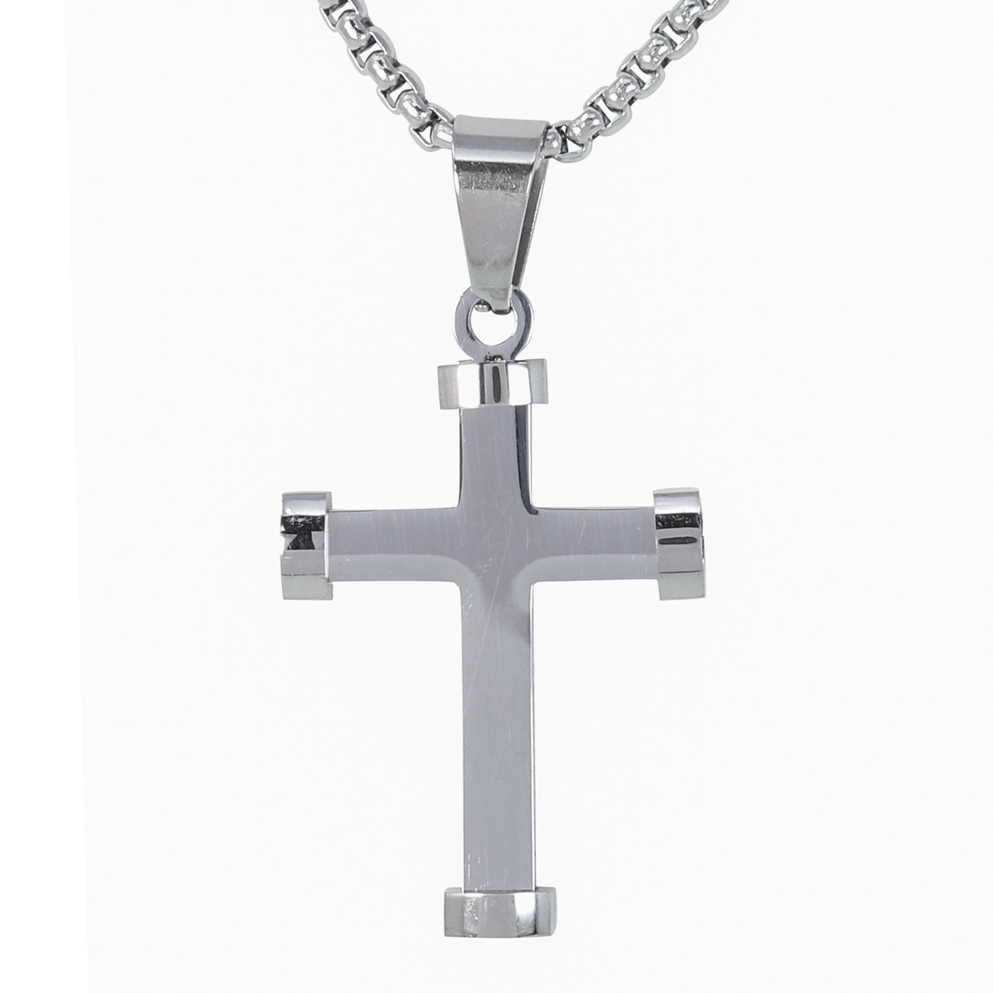 Mini Cross Necklace with 2.5mm Round Box Chain 24" - SCP-086