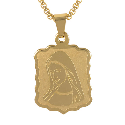 Medium Guadalupe Necklace with 3mm Round Box Chain 24" - SCP-105**