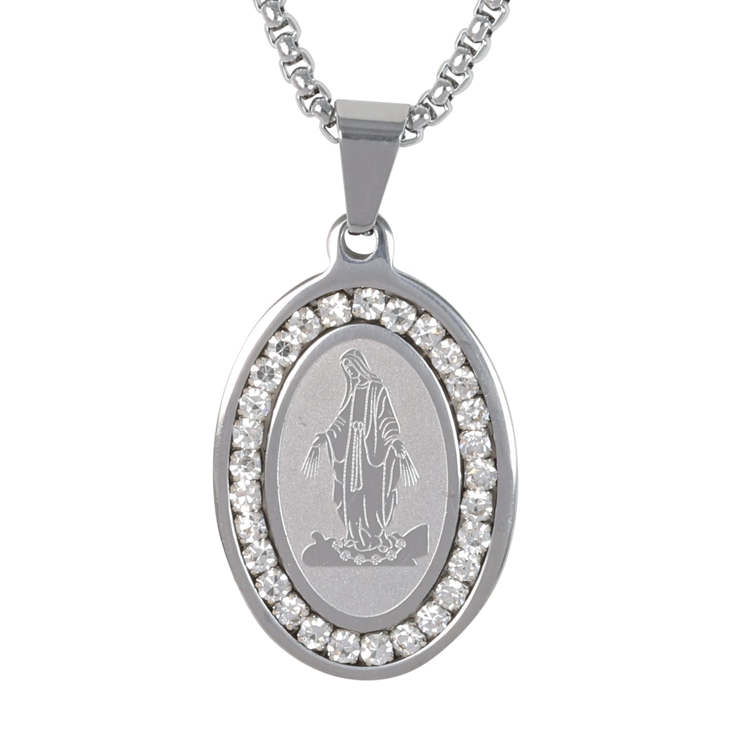 Medium Guadalupe Necklace with 3mm Round Box Chain 24" - SCP-108**