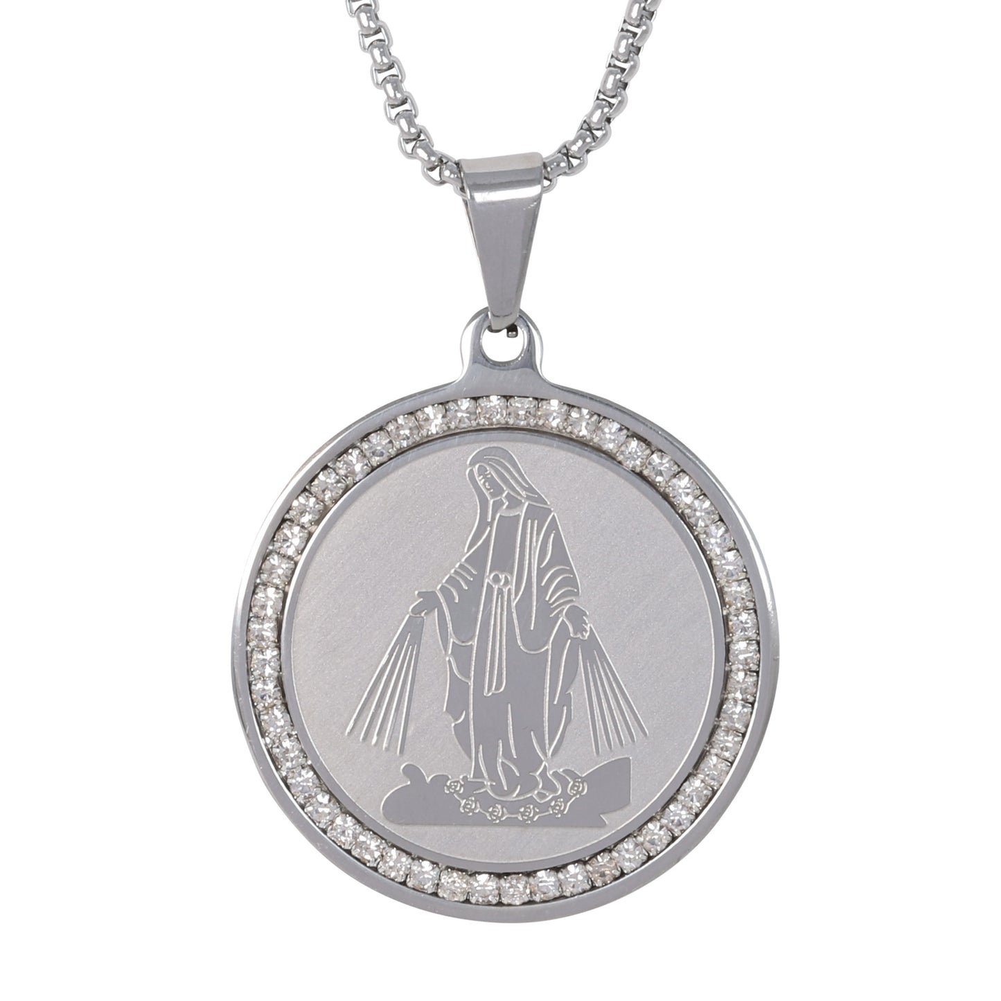 Medium Guadalupe Necklace with 3mm Round Box Chain 24" - SCP-110**