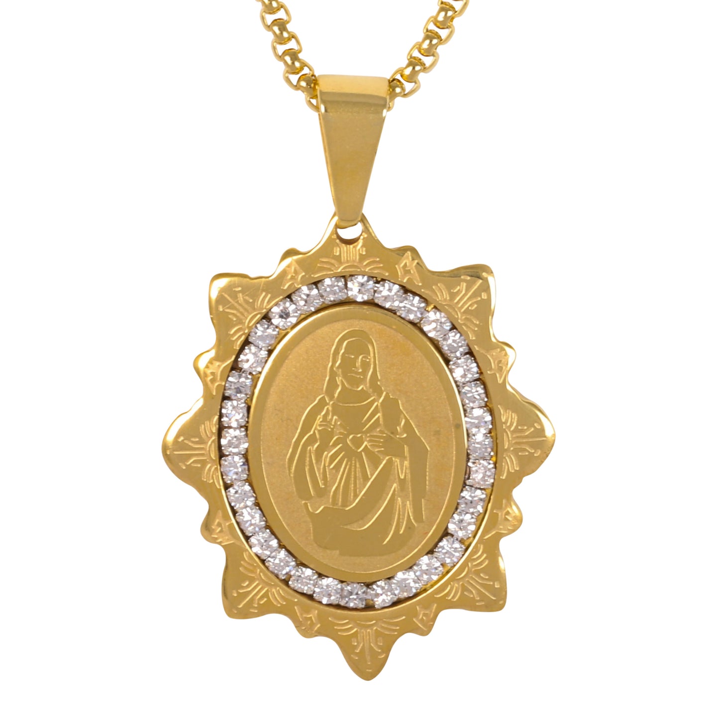 Medium Jesus Necklace with 3mm Round Box Chain 24" - SCP-114**