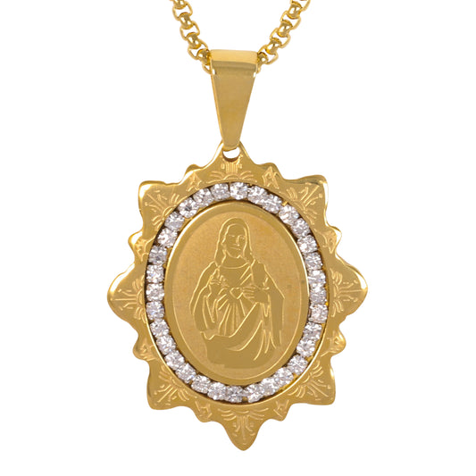 Medium Jesus Necklace with 3mm Round Box Chain 24" - SCP-114**