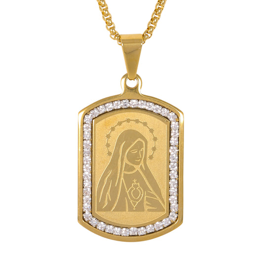 Medium Guadalupe Necklace with 3mm Round Box Chain 24" - SCP-115**