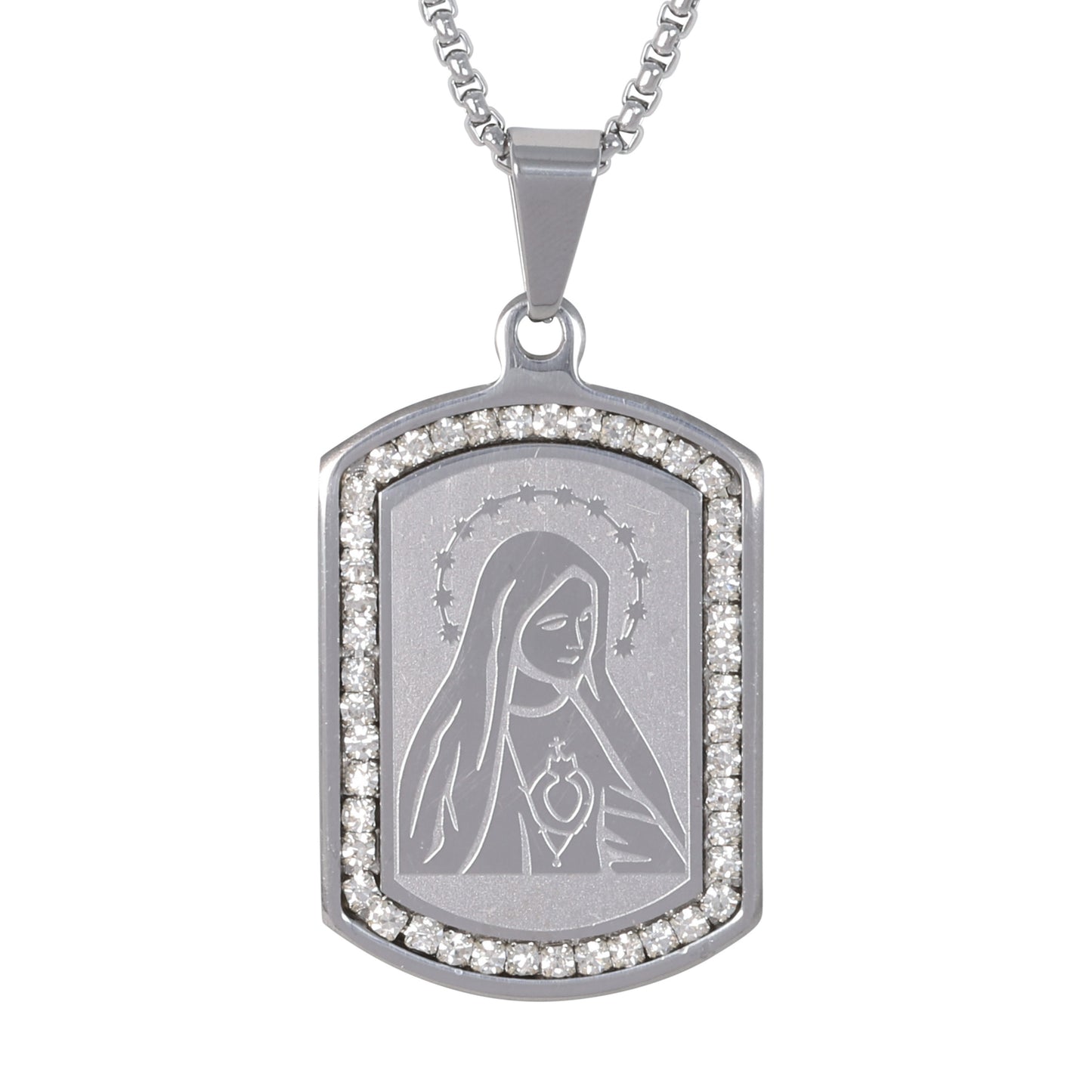 Medium Guadalupe Necklace with 3mm Round Box Chain 24" - SCP-115**