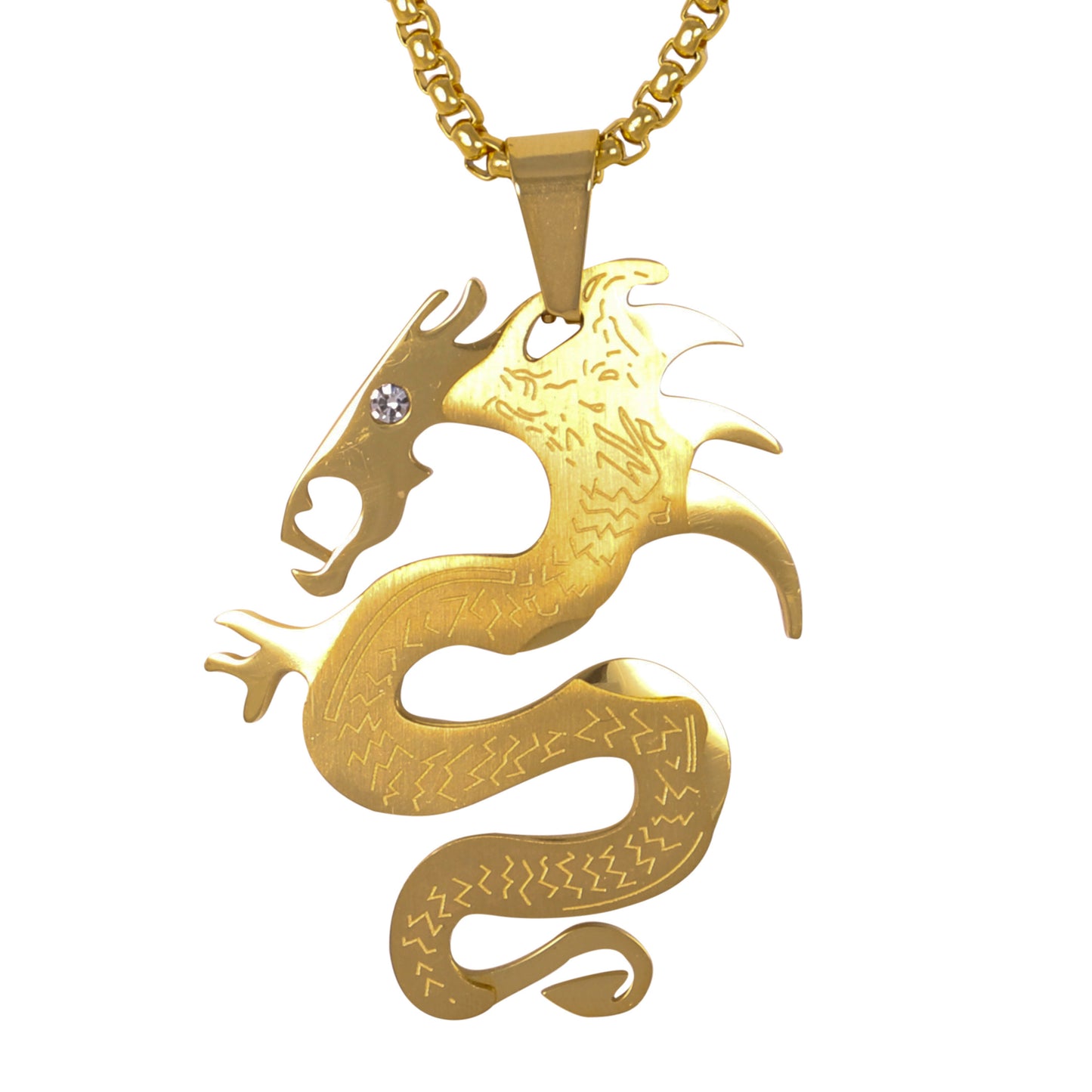 Medium Dragon Necklace with 3mm Round Box Chain 24" - SCP-124**