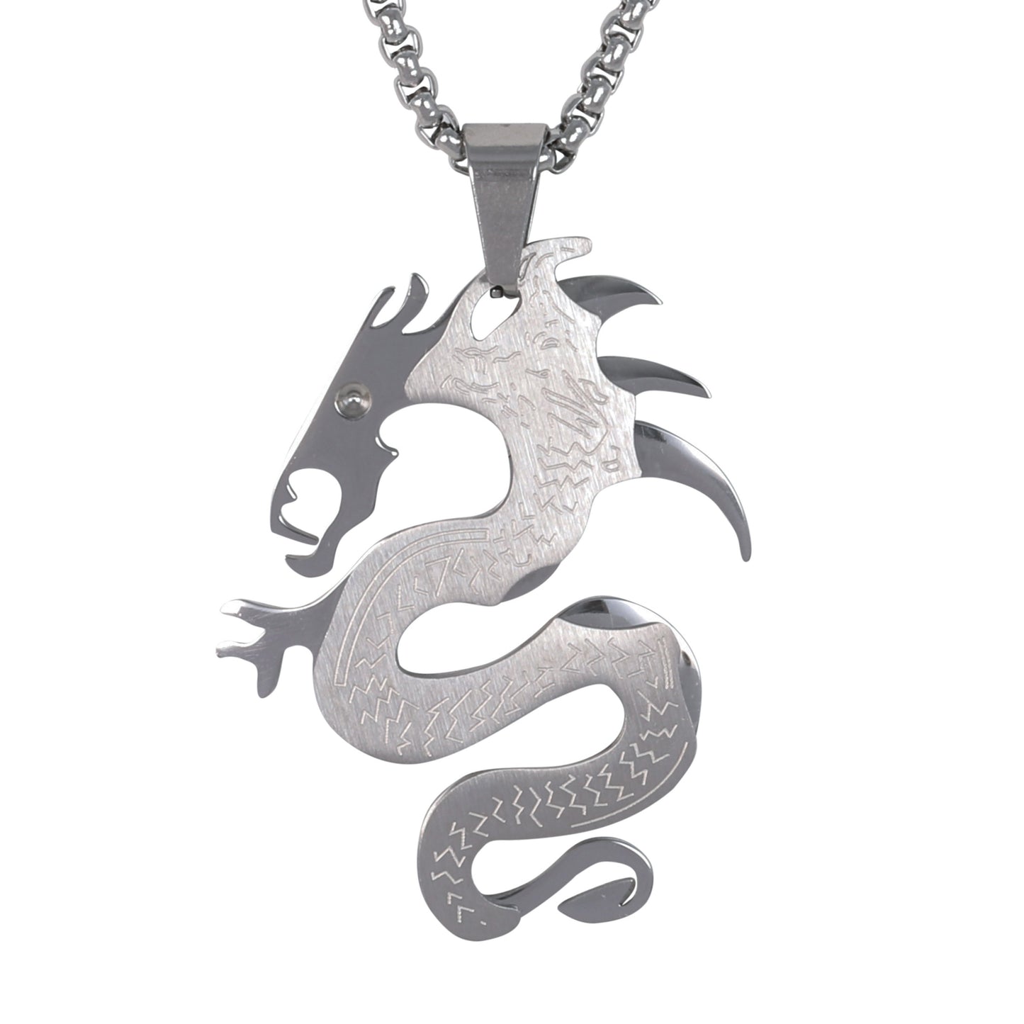 Medium Dragon Necklace with 3mm Round Box Chain 24" - SCP-124**