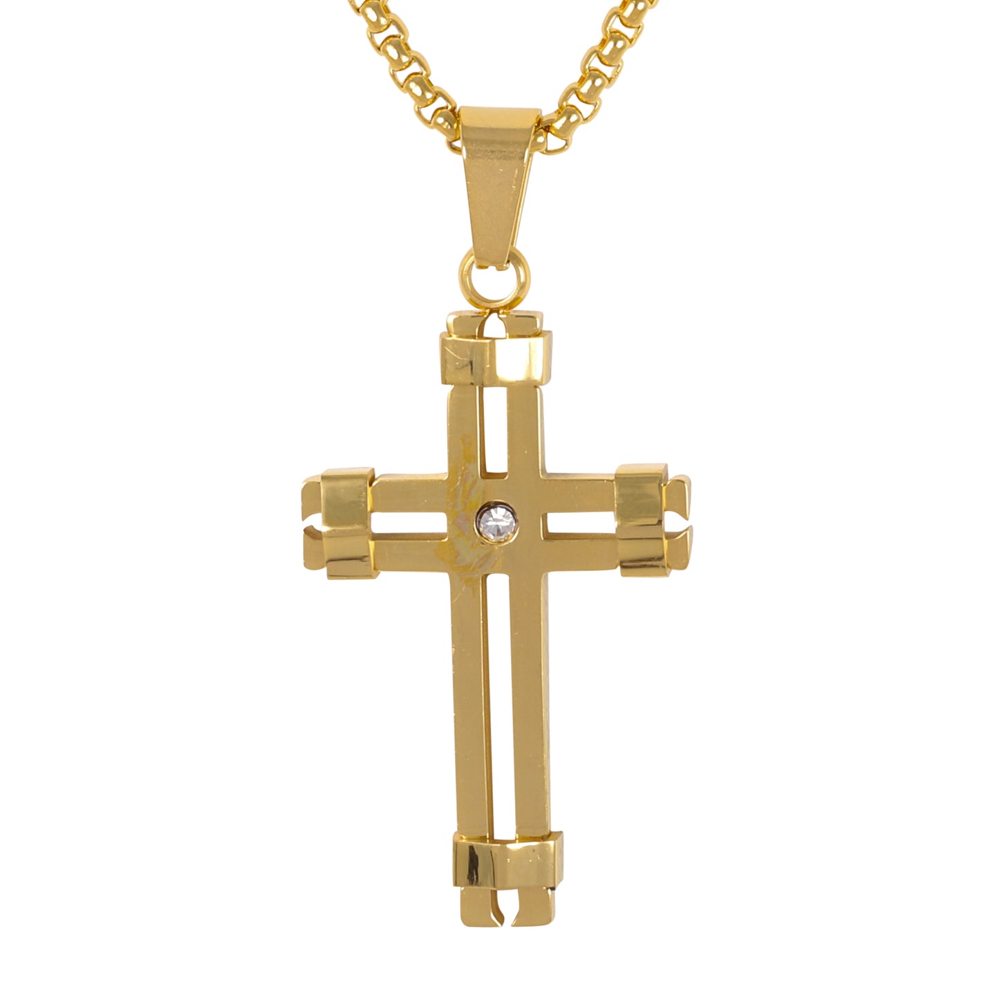 Medium Cross Necklace with 3mm Round Box Chain 24" - SCP-133**