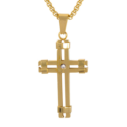 Medium Cross Necklace with 3mm Round Box Chain 24" - SCP-133**
