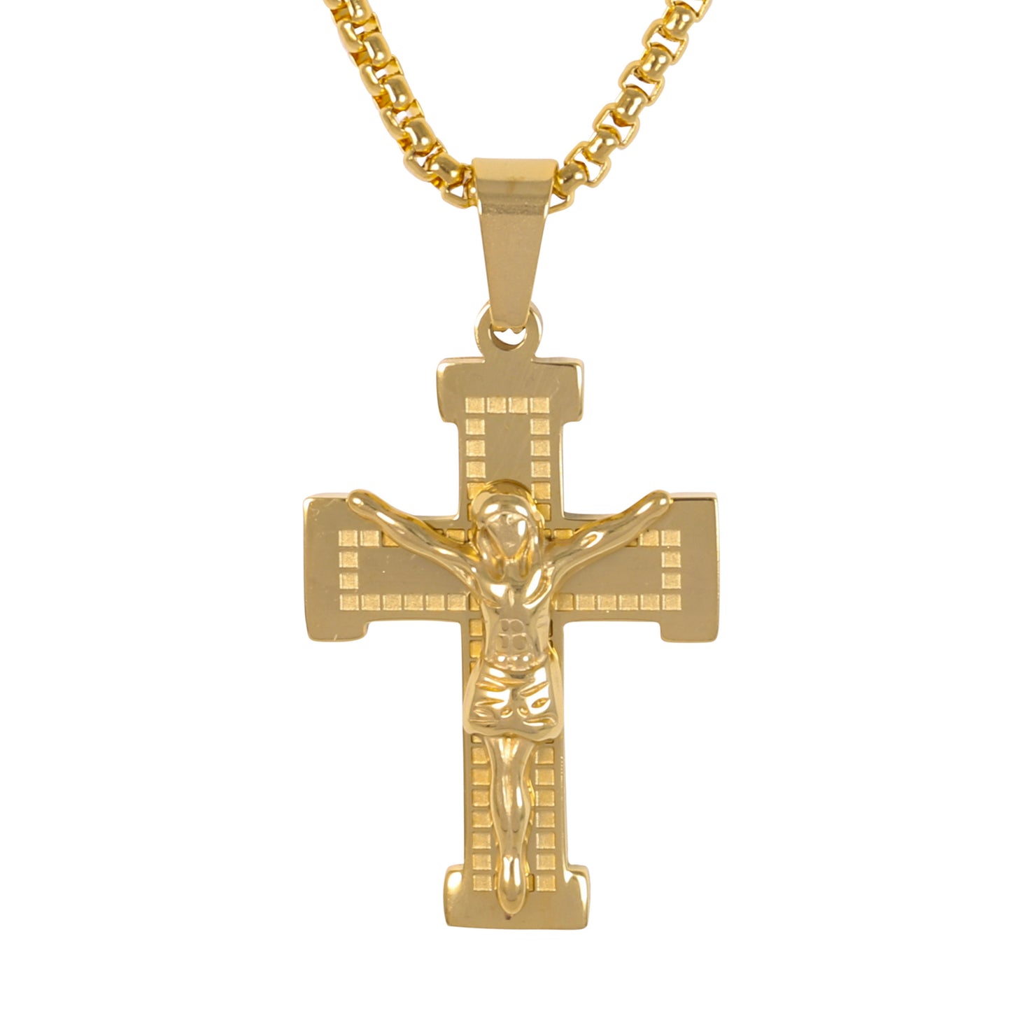 Medium Crucifix Necklace with 3mm Round Box Chain 24" - SCP-134**