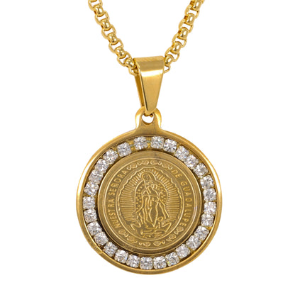 Medium Guadalupe Necklace with 3mm Round Box Chain 24" - SCP-135**