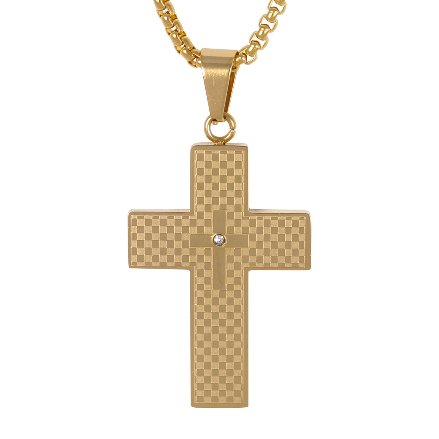 Medium Cross Necklace with 3mm Round Box Chain 24" - SCP-136**