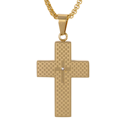 Medium Cross Necklace with 3mm Round Box Chain 24" - SCP-136**