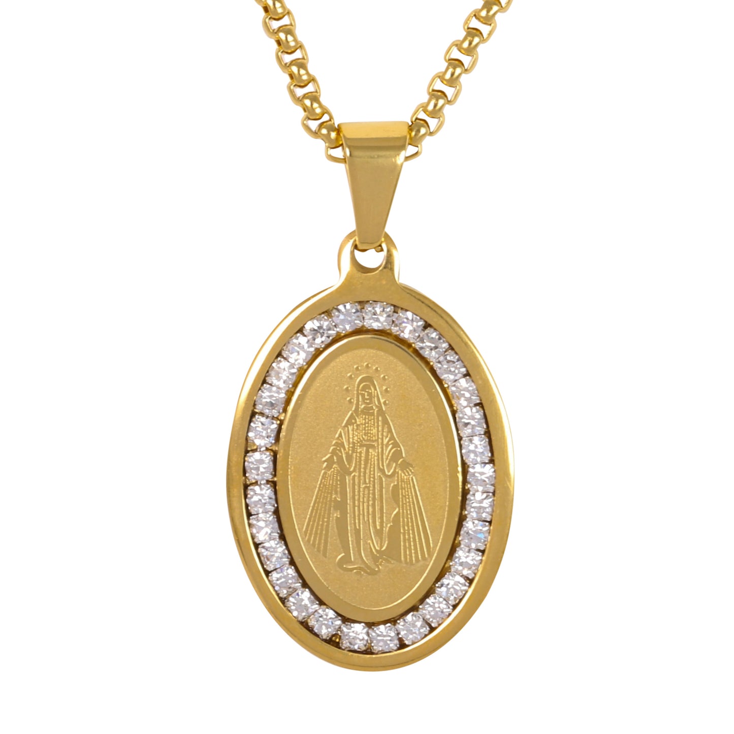 Medium Guadalupe Necklace with 3mm Round Box Chain 24" - SCP-137**