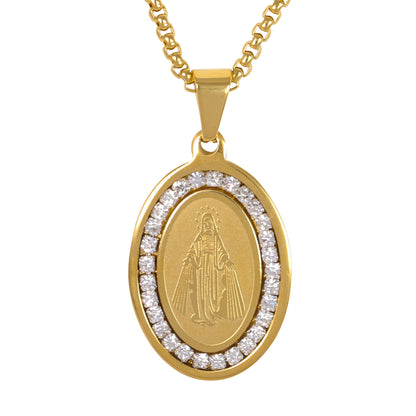 Medium Guadalupe Necklace with 3mm Round Box Chain 24" - SCP-137**