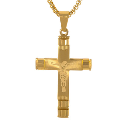 Medium Crucifix Necklace with 3mm Round Box Chain 24" - SCP-138**