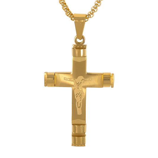 Medium Crucifix Necklace with 3mm Round Box Chain 24" - SCP-138**