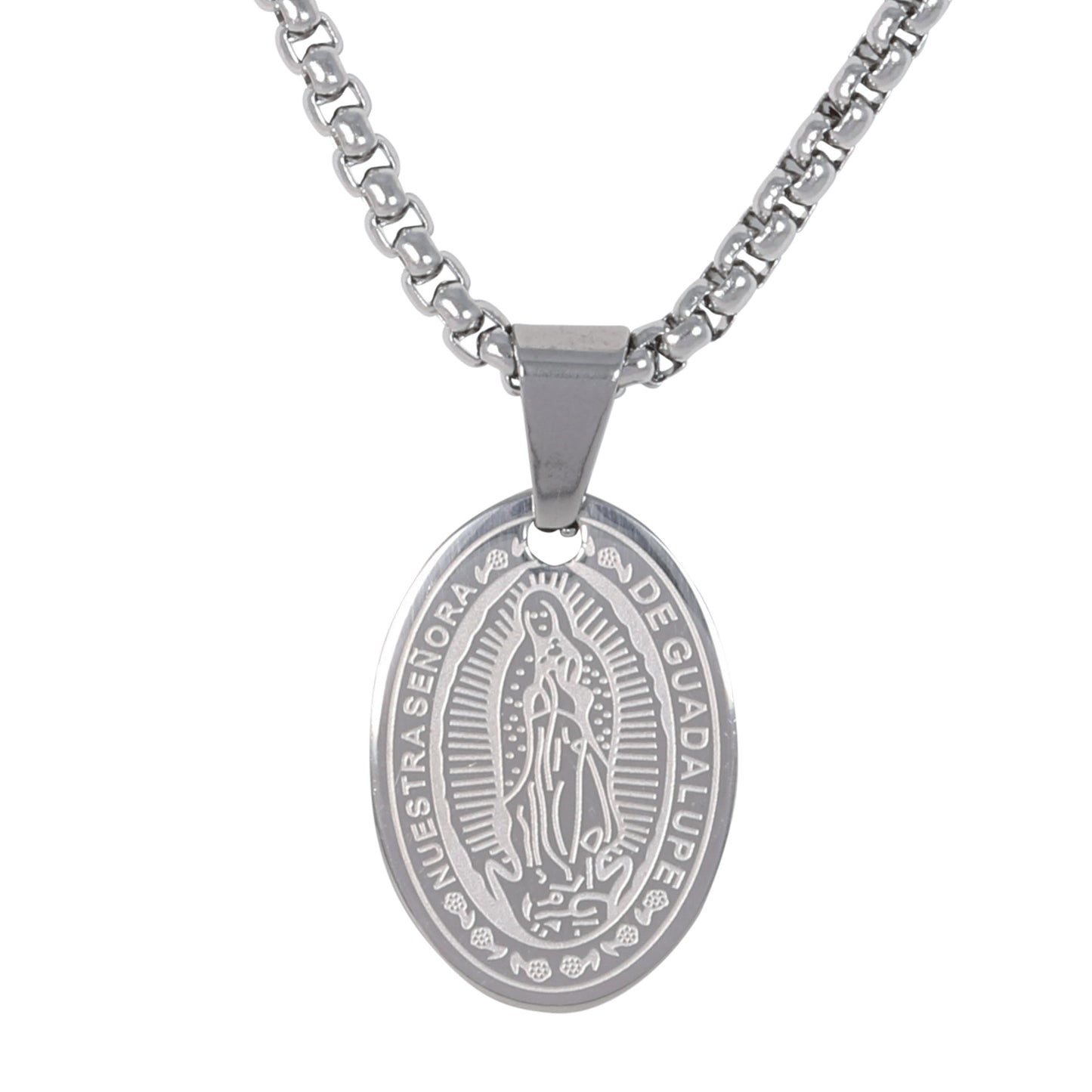 Medium Guadalupe Necklace with 3mm Round Box Chain 24" - SCP-140**