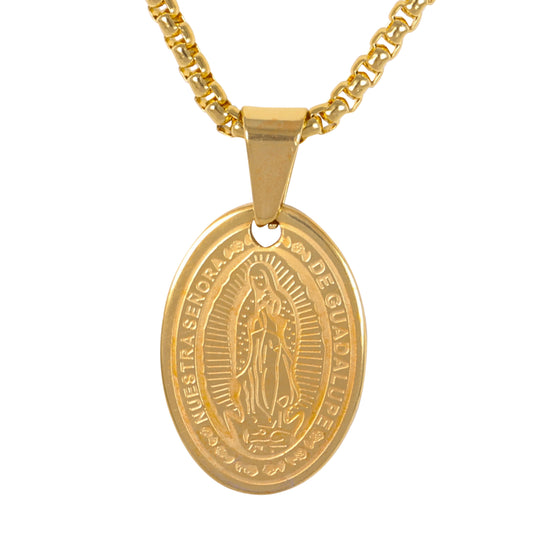Medium Guadalupe Necklace with 3mm Round Box Chain 24" - SCP-141**