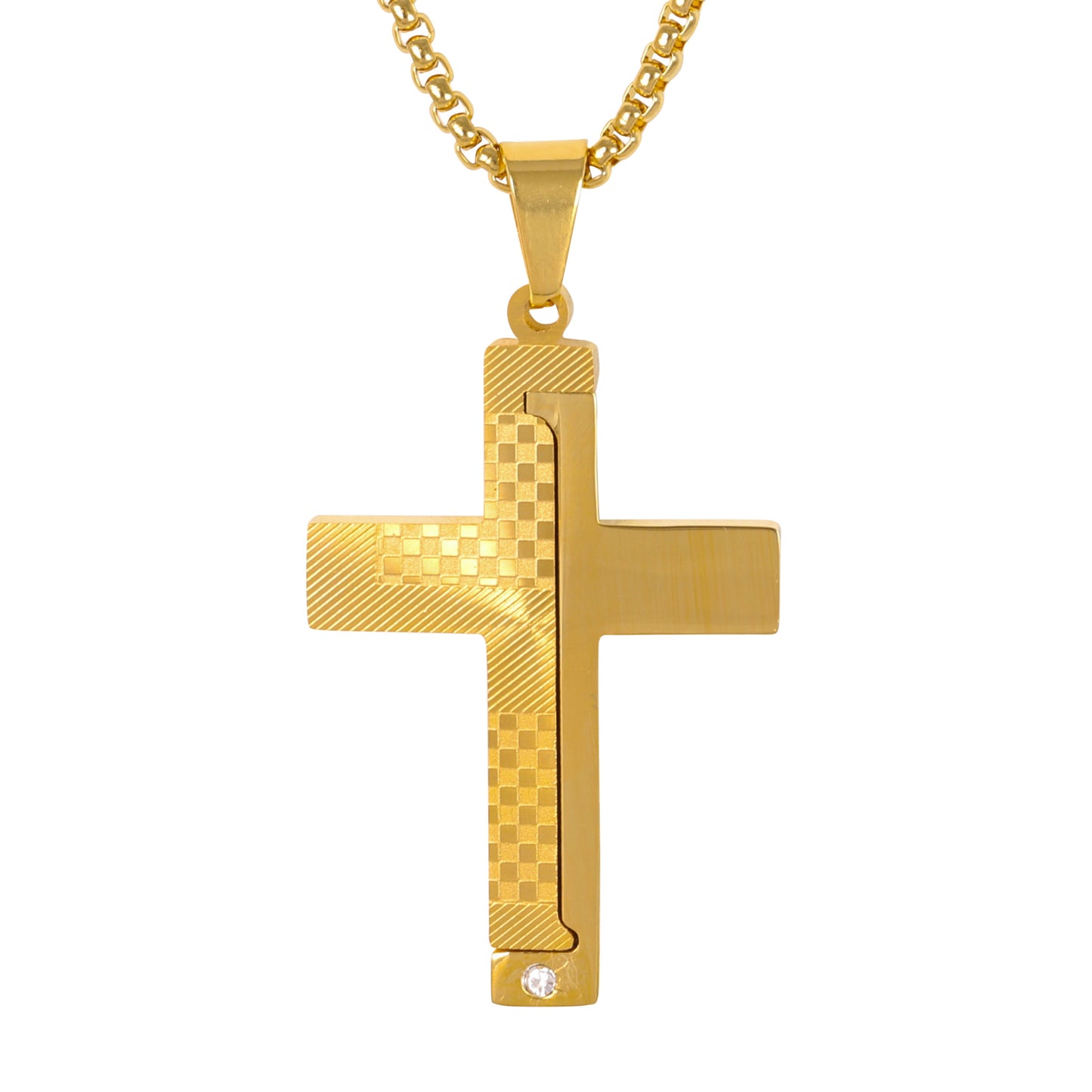 Medium Cross Necklace with 3mm Round Box Chain 24" - SCP-142**