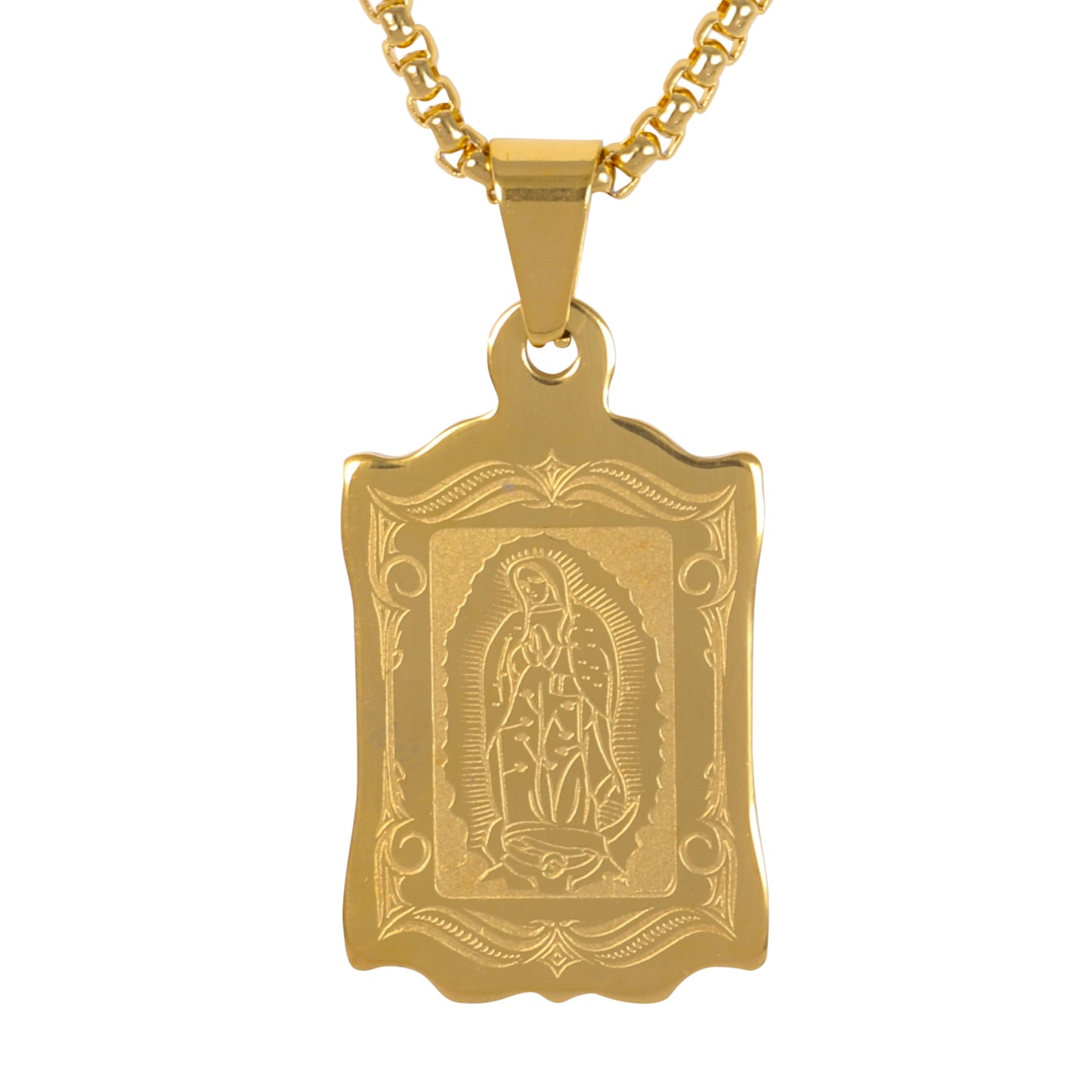 Medium Guadalupe Necklace with 3mm Round Box Chain 24" - SCP-143**
