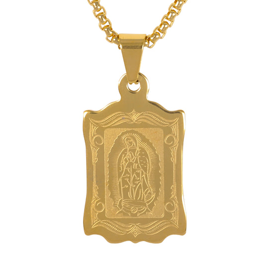 Medium Guadalupe Necklace with 3mm Round Box Chain 24" - SCP-143**