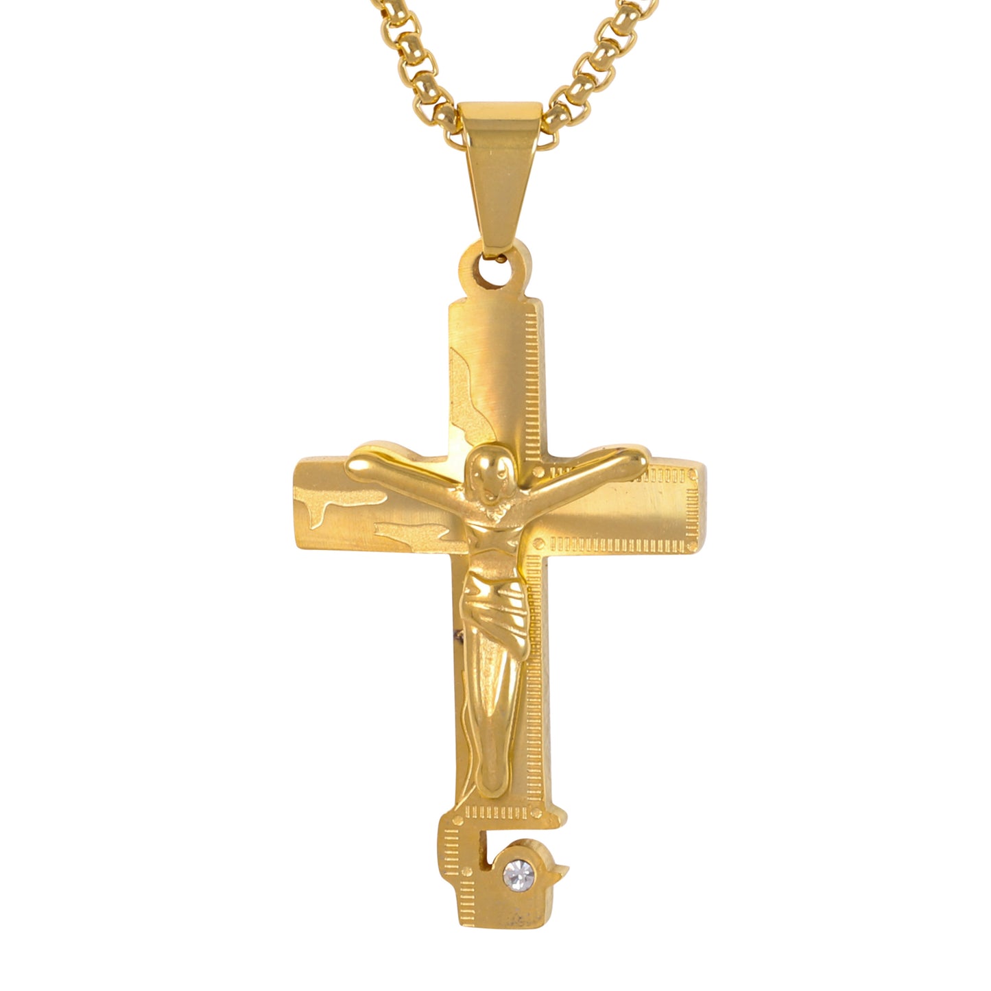 Medium Crucifix Necklace with 3mm Round Box Chain 24" - SCP-145**