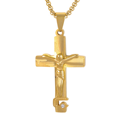 Medium Crucifix Necklace with 3mm Round Box Chain 24" - SCP-145**