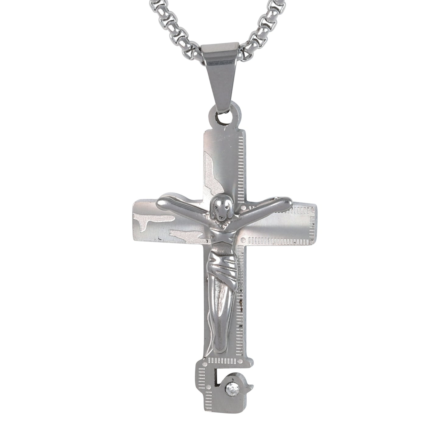 Medium Crucifix Necklace with 3mm Round Box Chain 24" - SCP-145**